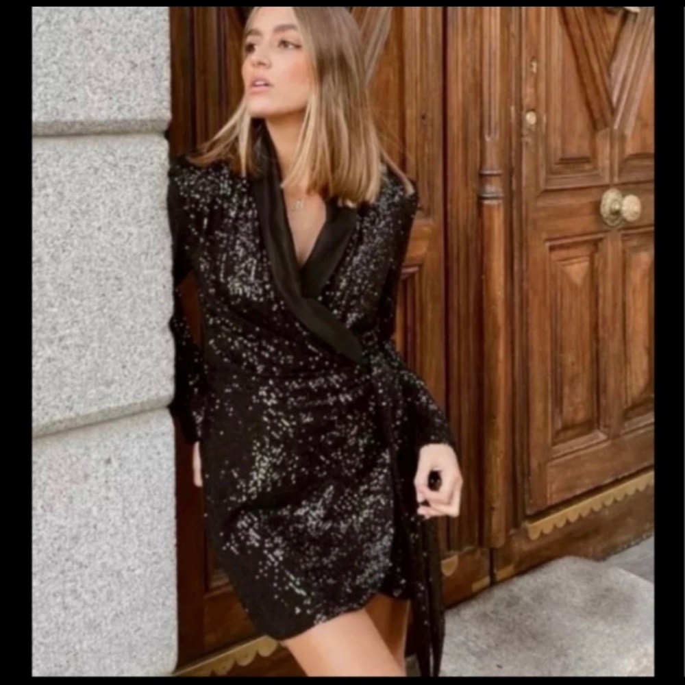 Zara Black Sequin Blazer Dress. Never worn but no tags.